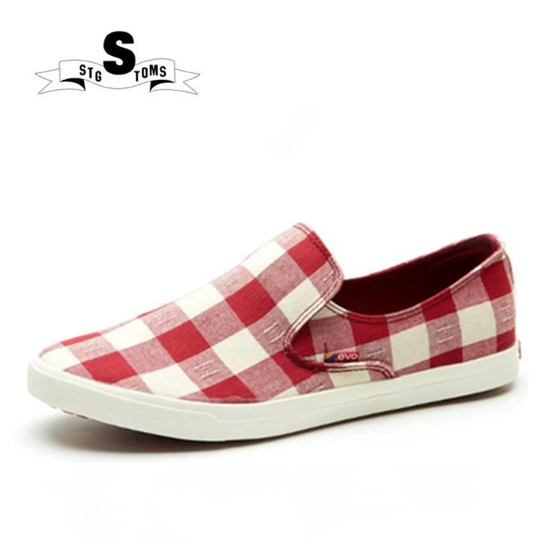 red plaid flat shoes
