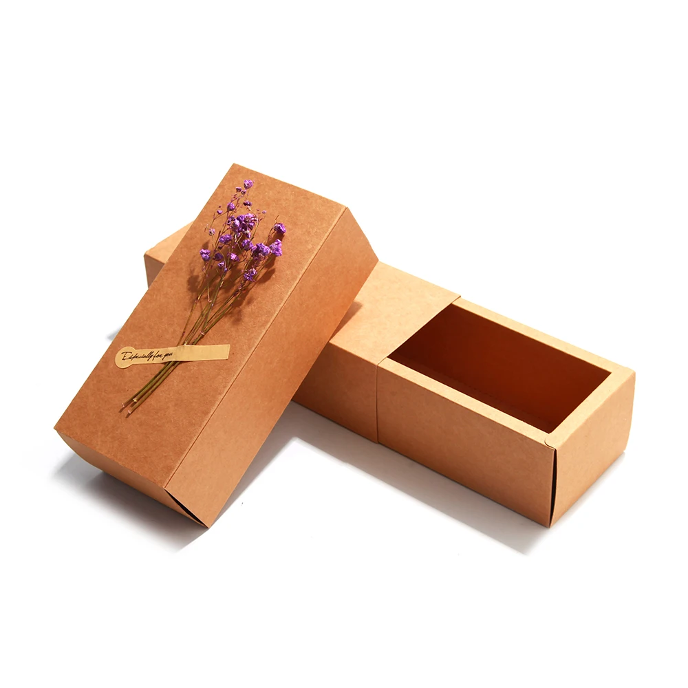 

5pcs/set Retro bronzed Kraft Paper Drawer Paper Box With Hand Gift Box Packing Party Festival Souvenir