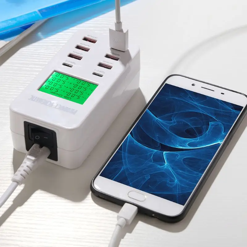 8 портов USB быстрое зарядное устройство USB 3,0 Тип C ЖК-дисплей зарядка смарт-устройство для телефона источник питания