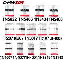 200 Uds de conmutación rápida Schottky set de diodos surtidos 1N4001 1N4004 1N4007 1N5408 UF4007 FR207 1N5817 1N5819 1N5822 1N4148 RL207