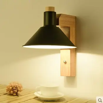 

Simple wooden wall lamp bedroom bedside lamp wrought iron adjustable indoor LED dining room study aisle porch lamp mx4221425
