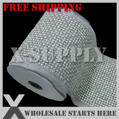

Free Shipping Crystal Rhinestone Pearl Banding Mesh Trim for Cake Decoration,Bridal Dress,Wedding