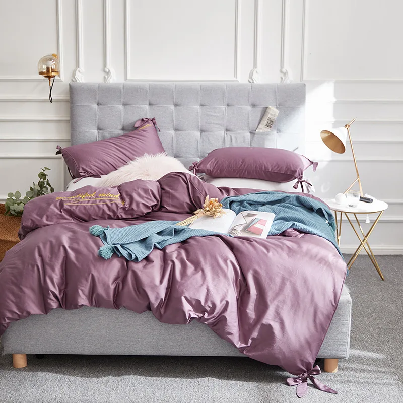 New Luxury Cotton RUIYEE brand Bedding Set Home hotel Solid Color Bow