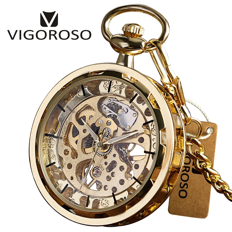 

Gold Tone Steel Steampunk Transparent Skeleton Mechanical Pocket Watch Hand Winding Open Face Fashion Clock Men Women Gifts