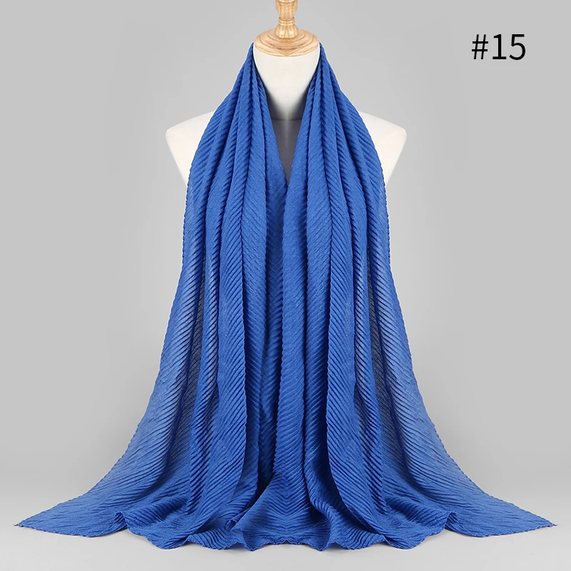 Плиссированный Макси хиджаб шарф элегантный платок Простой макси мусульманский хиджаб женские плиссированные шарфы шали Мягкий шарф 10