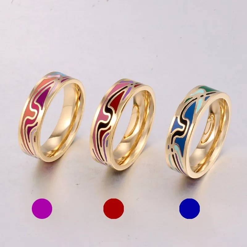 Многоцветное модное очаровательное кольцо из нержавеющей стали с эмалью, подарки на праздник, геометрические узоры, керамическое кольцо