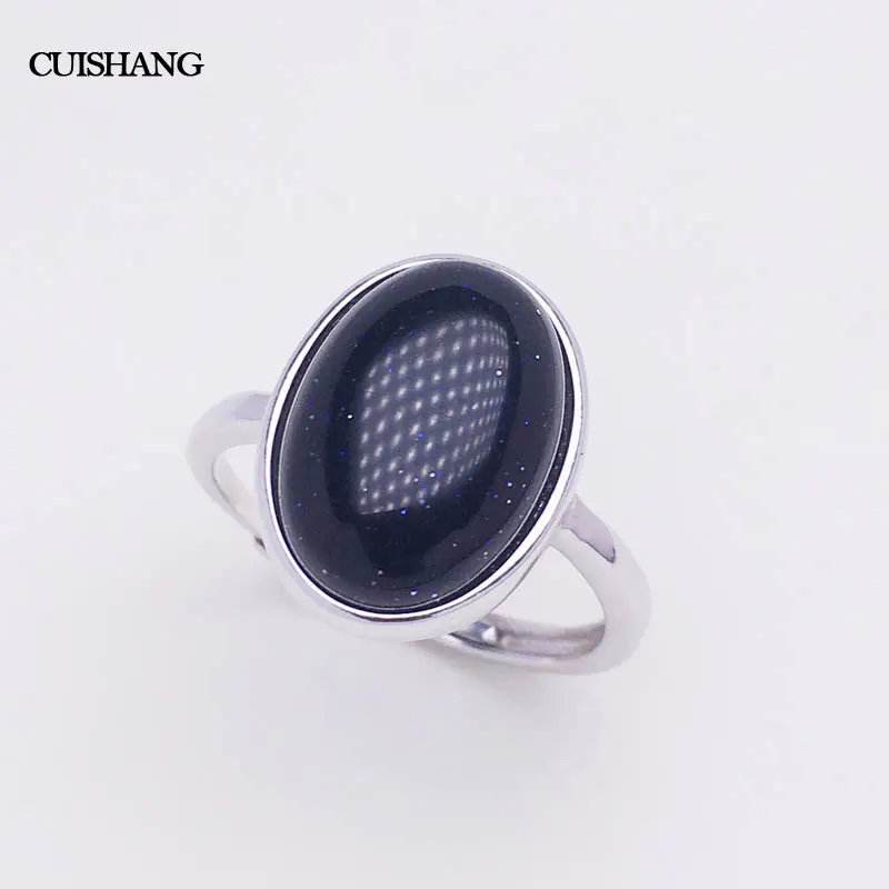 

CSJ Vintage Blue Gold Sand Stone Rings 925 Sterling Silver Fine Jewelry Wedding Engagement Biouterie for Women Gift