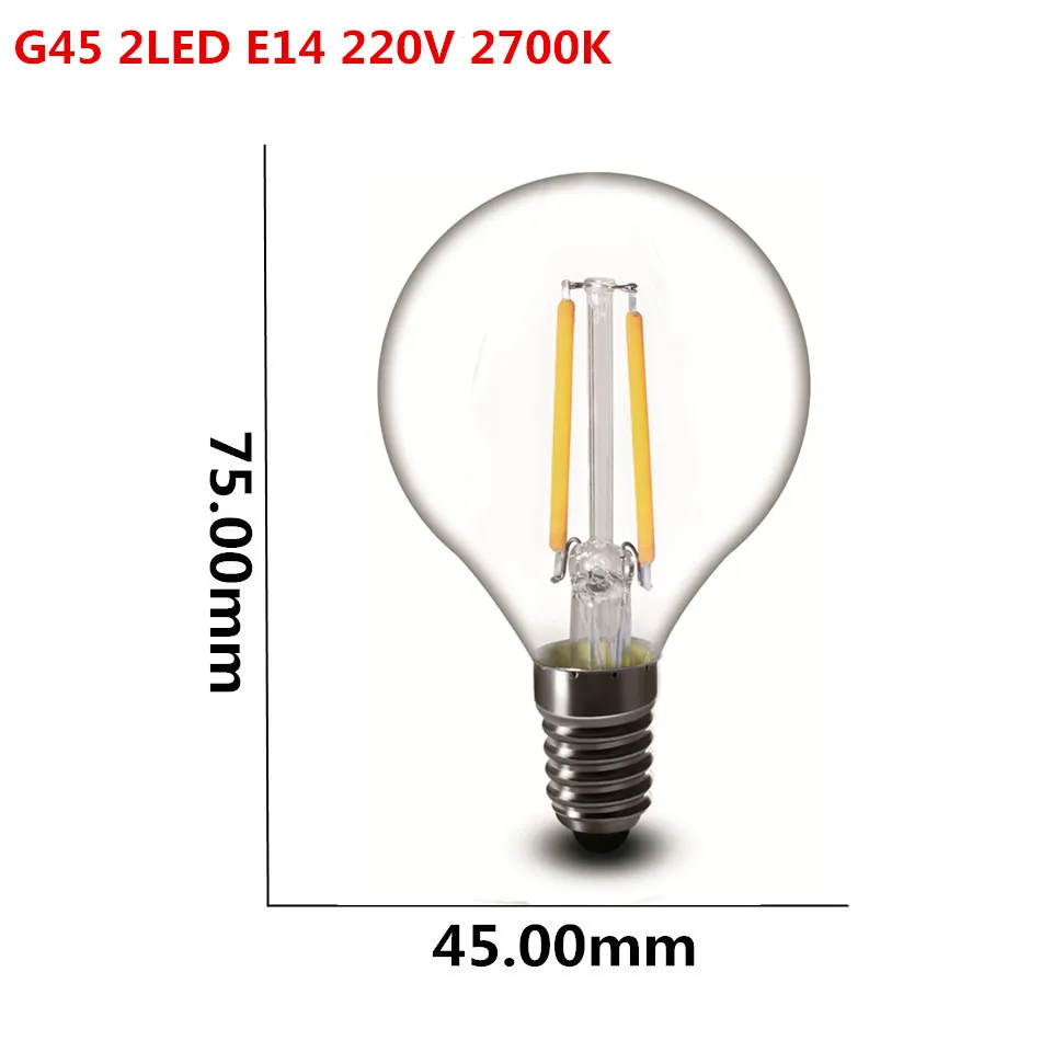1 шт. светодиодный светильник накаливания E27 E14 2 Вт 4 Вт 6 Вт 8 Вт прозрачный Ретро светильник Эдисона лампа накаливания A60 G45 220 В AC супер яркий - Испускаемый цвет: G45 2LED E14 220V