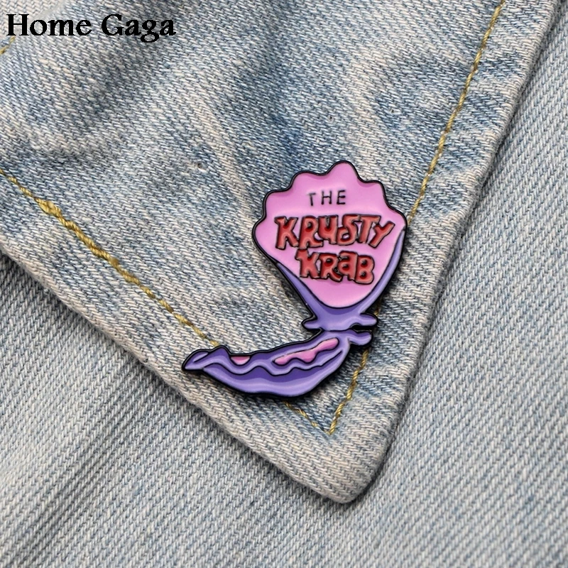 

Homegaga The krusty krab letter Zinc tie cartoon Funny Pins backpack clothes brooches for men women hat decoration badges D1827