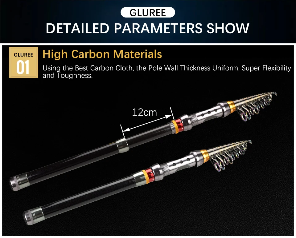 GLUREE 99% углерода Портативный спиннинг телескопическая удочка море ручная штанга рыболовная сверхтвёрдый Рыбалка Tackle1.8/2,1/2,4/2,7/3,0/3,3/3,6 м