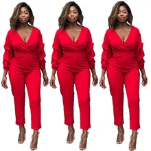 2019 New V-neck European And American Fashion Women's Long-sleeved Piles Of Sleeves Jumpsuits In Stock Jumpsuits, Playsuits plugging of closed and open ended pipe piles in sands