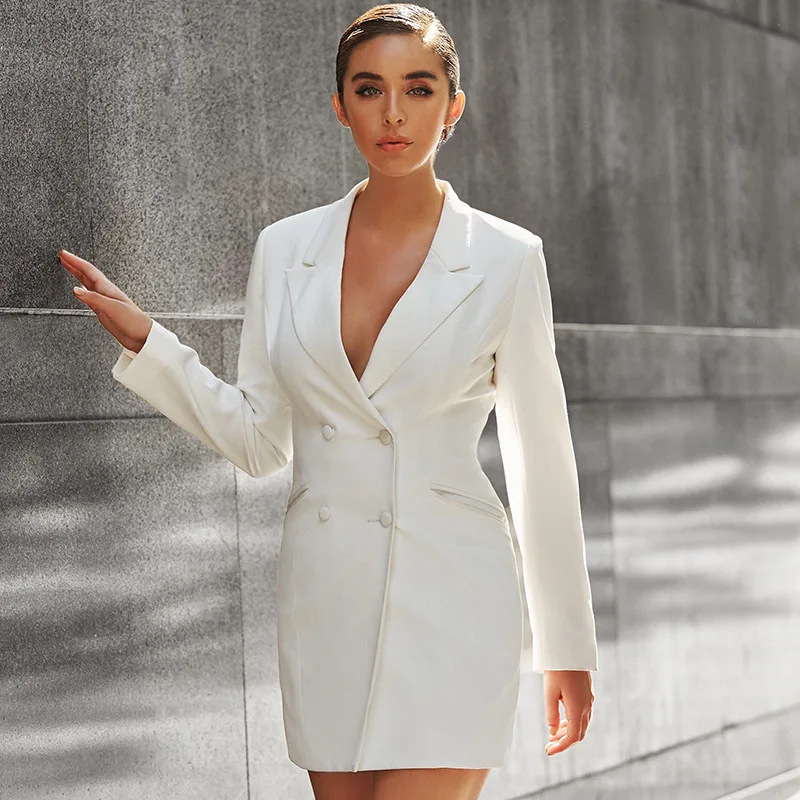 

Jaqueta Feminina Rushed Polyester Vadim 2019 New Fashion Long Suit Women's Lapel Slim Slimming Sleeve Double-breasted Blazer