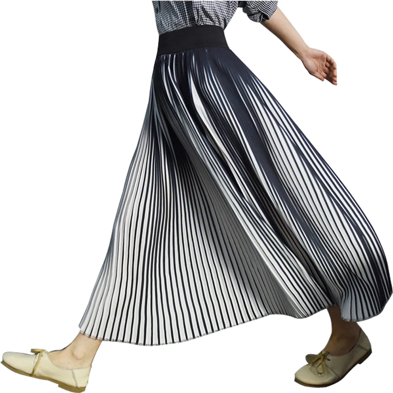 Yuxinfeng S-4XL женские длинные плиссированные юбки летнего размера плюс Boho пляжная шифоновая юбка макси с высокой талией в черно-белую полоску для женщин