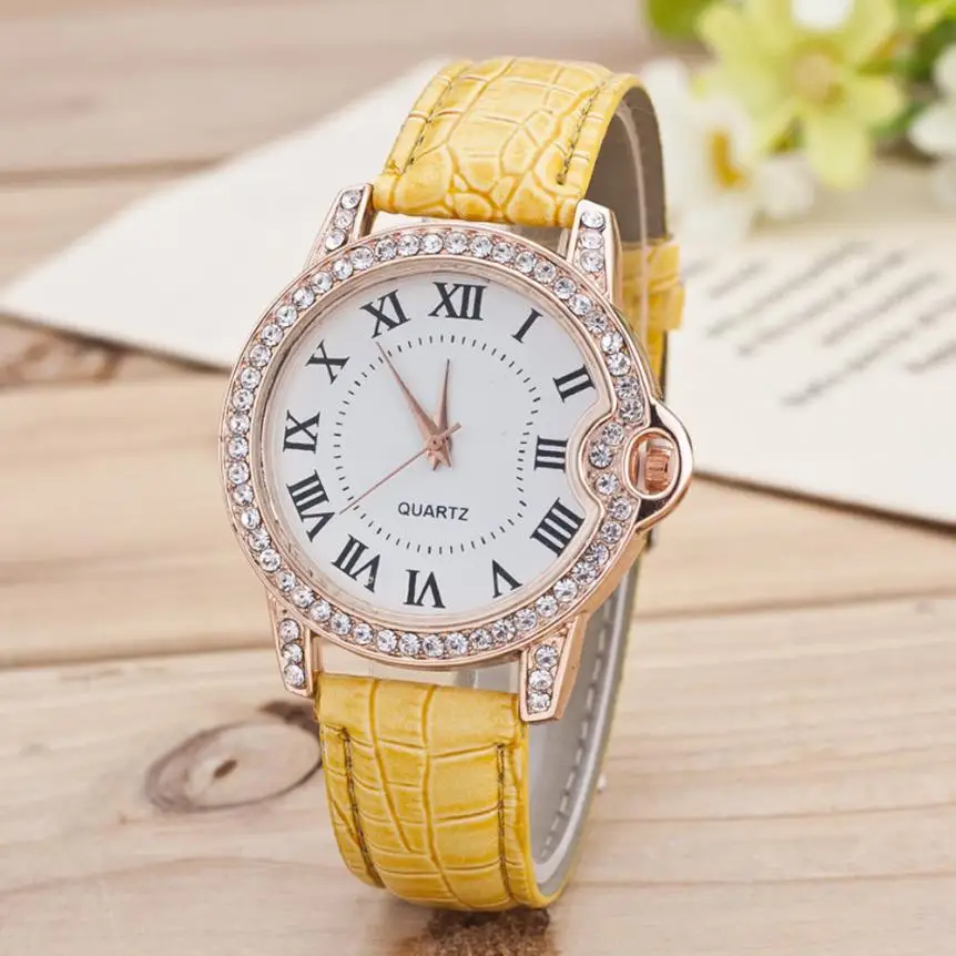 Новинка 2018, модные женские часы с кристаллами и бриллиантами, простые кожаные кварцевые наручные часы, женские часы, роскошный браслет с