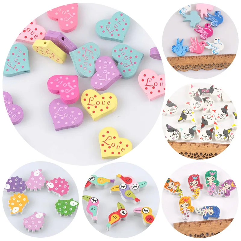 50PCS2319MMMixedColorSpaceWoodenBeadsHeartshapeHedgehog