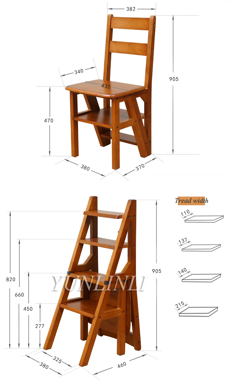 Nortonberg деревянный складной лестничный стул Multi-function Step Stool деревянная лестница Творческий лестничное кресло