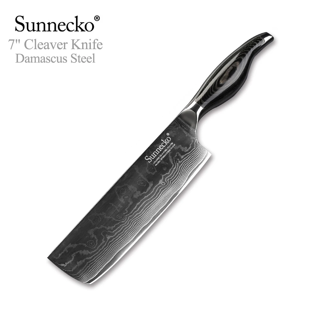 Sunnecko 6pcs Damascus Steel Knives Sets Cook Chef Meat Utility Bread Santoku Paring Cleaver Slicer Nakiri Kitchen Knife Set - Цвет: 7inch Nakiri Knife