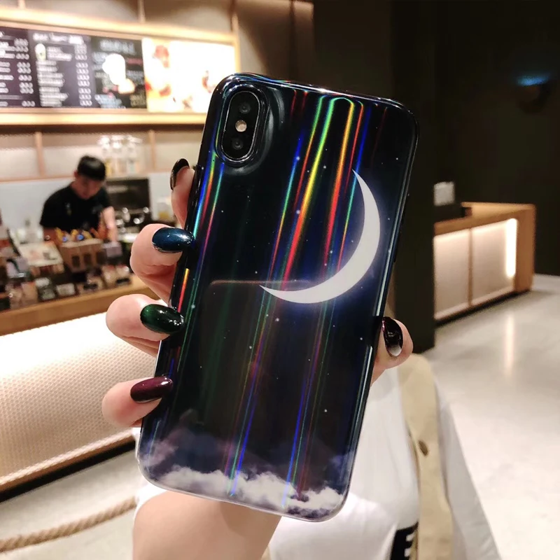 Kerzzil Shining Aurora Moon Clouds чехлы для телефонов iPhone X XS MAX XR милый кролик глянцевый ТПУ