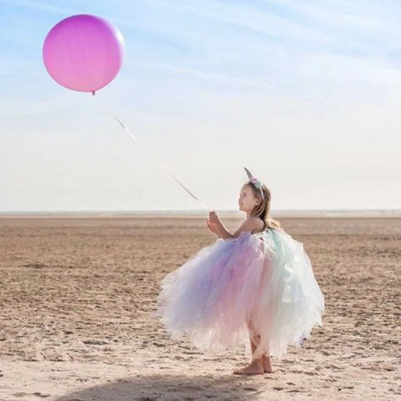 Pastel Unicorn TUTU Dress Girl Flower Birthday Party Dress with Headband Full Length Kids Dress Up Clothes Handmade Fancy Dress (3)