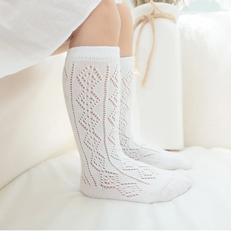2018 New Summer Hollow Socks Baby Girls Long Tube Socks Soft Cotton