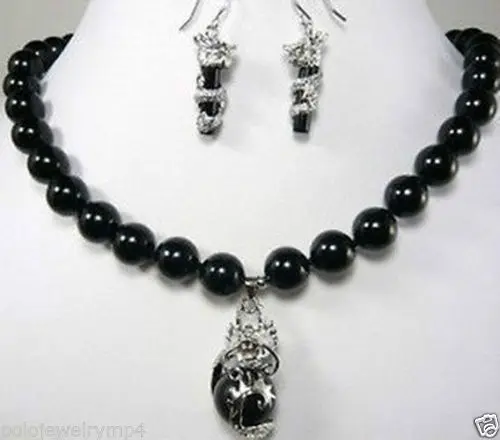 

Hot sale new Style >>>>>Jewelry 10mm black dragon earring pendant Necklace Set