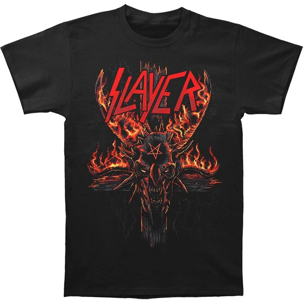 

Newest 2018 GLOBAL Slayer Men's Burning Pentagram Halloween Slim-Fit T-Shirt Black Summer sportwear casual t-shirt