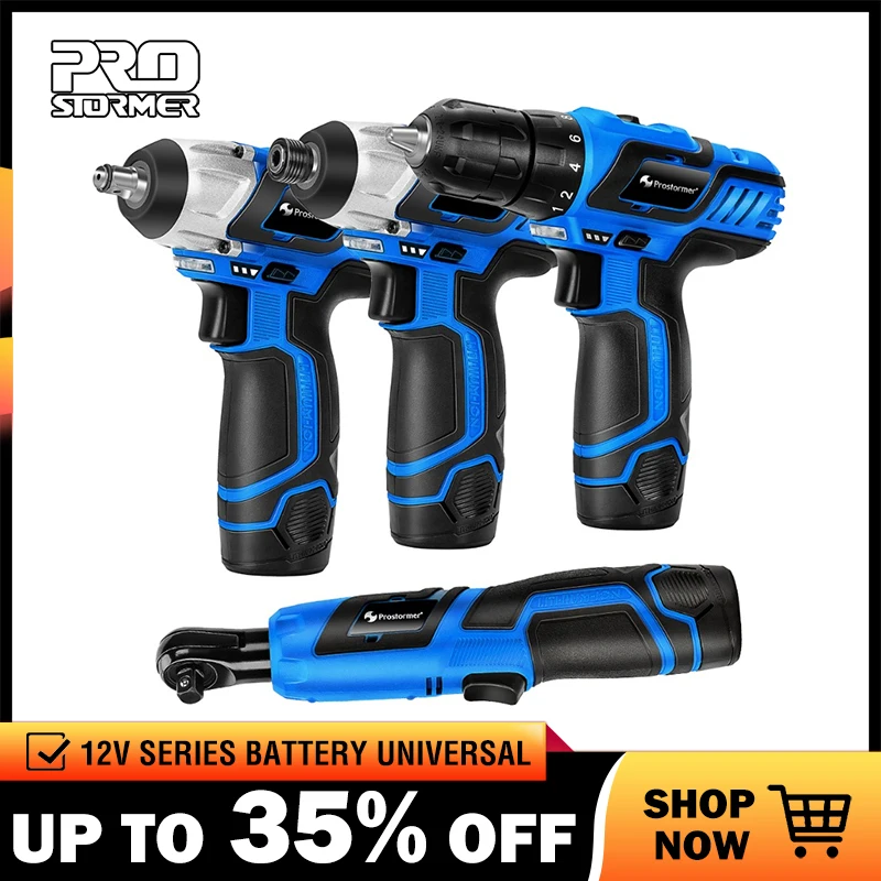 PROSTORMER 12V Series Cordless Power Tools Household DIY Electric Drill Screwdriver Wrench Ratchet Wrench Professional Tools