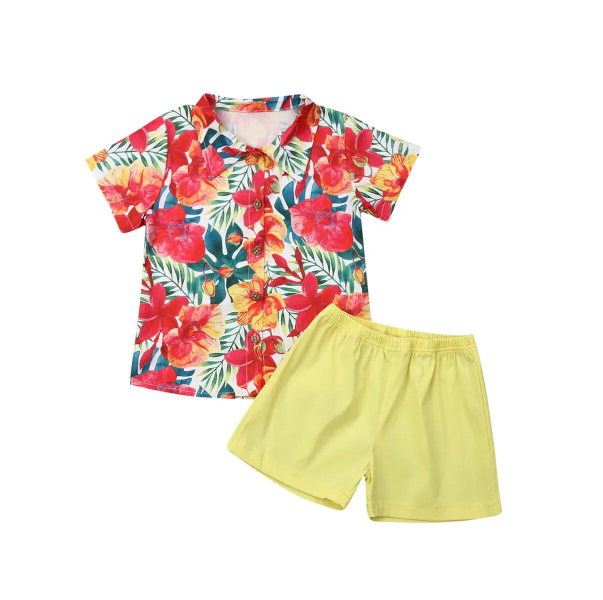 

1-6Y Summer Kids Baby Boy Clothes Set Hawaii Style Short Sleeve Floral Shirt Tops Shorts Pant Bottom 2PCS Beachwear Clothing Set