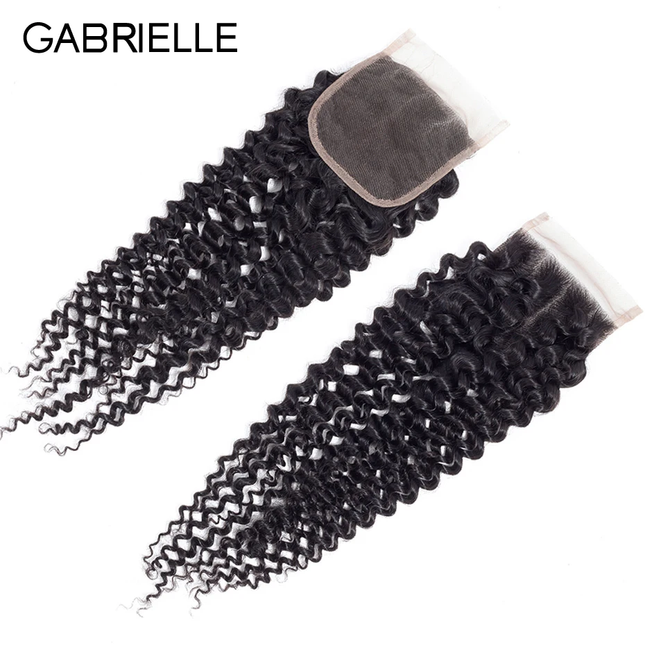 

Gabrielle Indian Kinky Curly Closure Non-Remy Human Hair Weave 4x4 Lace Closure Free Part with Baby Hair 8-22 inch