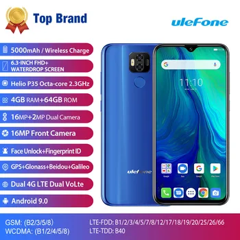 

2019 NEW Ulefone Power 6 6350mAh Mobile Phone Android 9.0 Pie 6.3" FHD MT6765V Octa Core 4GB+64GB 16MP NFC 4G BT 5.0 Smartphone