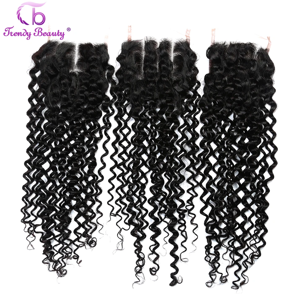 Trendy Beauty Hair 4 Bundles with 4X4 Lace Closure Malaysia Kinky Curly Human Hair Weave Bundles Non Remy Hair Extension Color1B