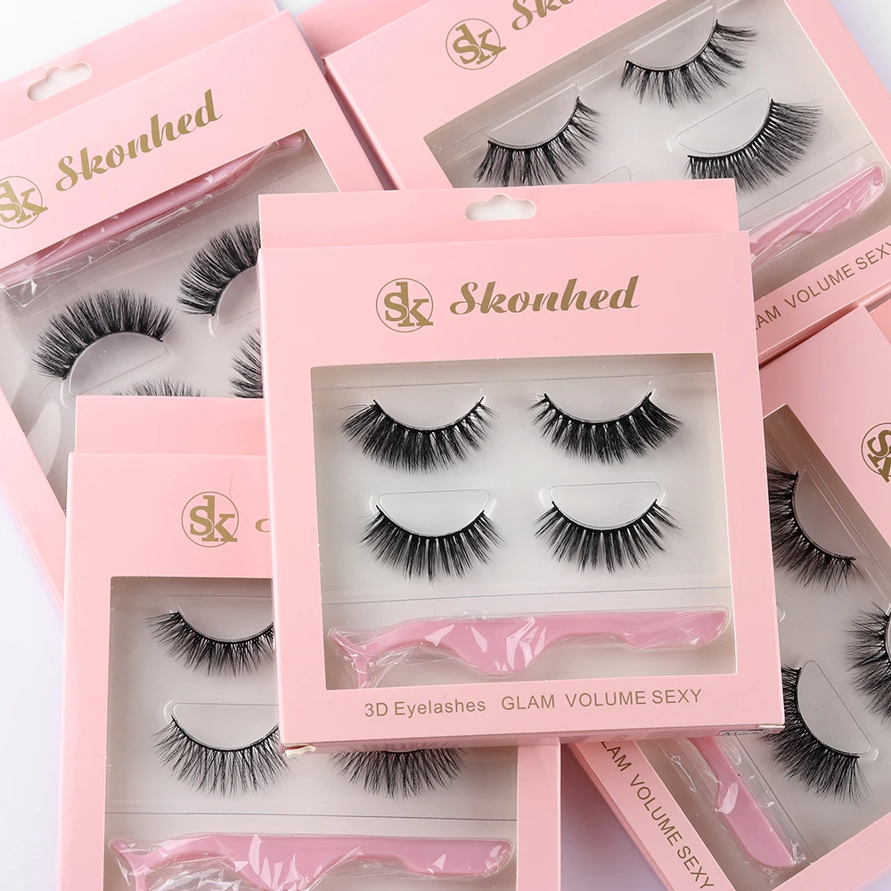 2 Pairs 3D Mink Hair Soft Single and Mixed Style False Eyelashes With 1 Tweezer Wispy Thick Lashes Extension Makeup Tools | Красота и