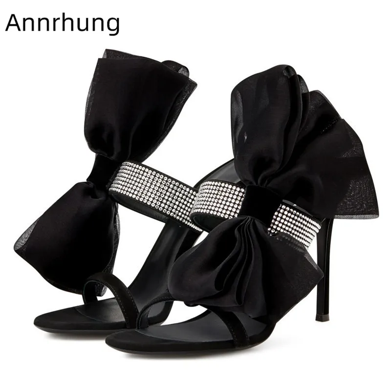 

Big Lace Butterfly Knot High Heels Rhinestone Sandals Women Open Toe One Strap Slingbacks Summer High Heels Sandalias Mujer 2019
