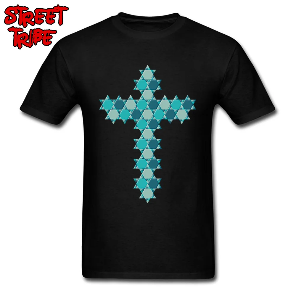 Casual Design Man Tshirts On Sale Summer Short Sleeve O Neck 100% Cotton Tops Shirts Hip hop Tops Shirts Top Quality Blue Star of David Optical Illusion Overlaying a Cross black