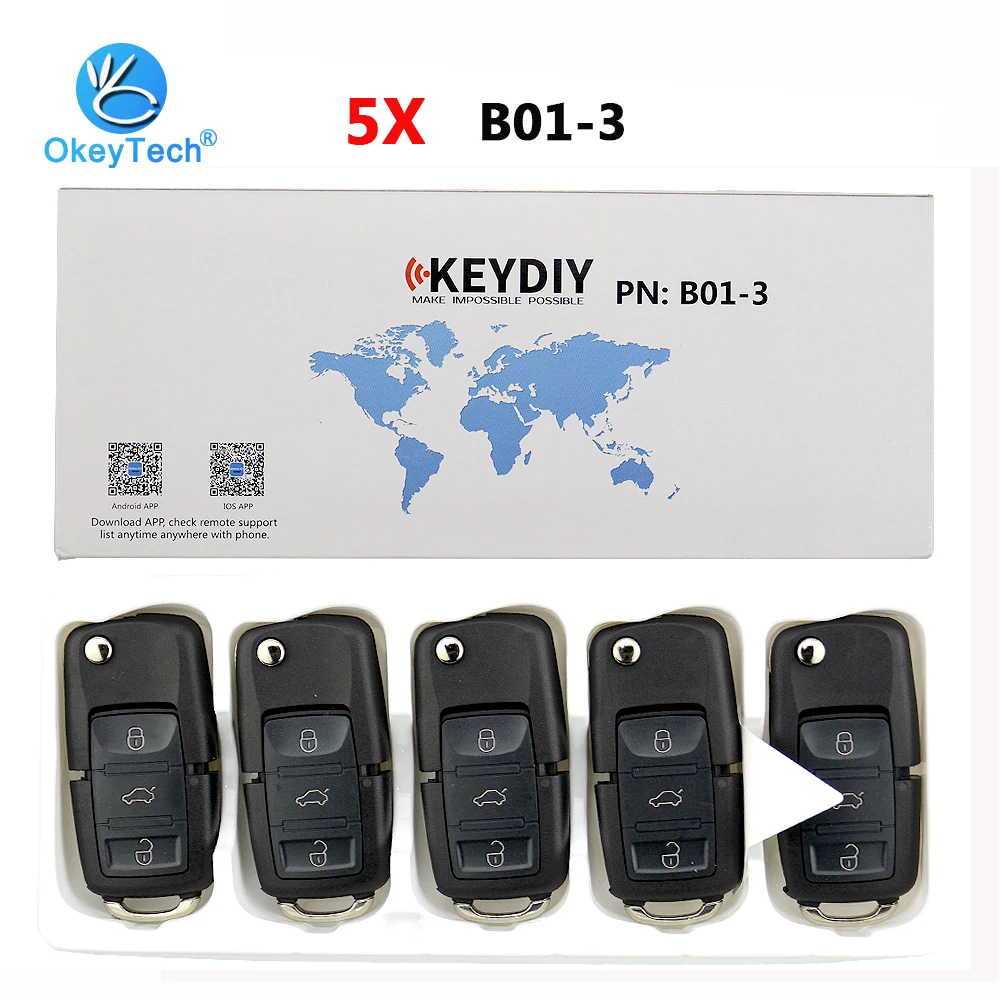 

OkeyTech 5pcs/lot B01 KD Key 3 Button Auto Car Remote Control Key B Series For KD900 KD900+ URG200 Keydiy Key Programmer For VW