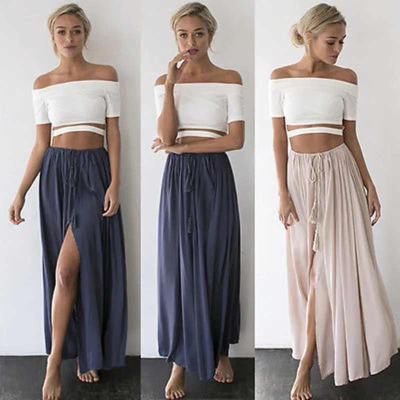 Fashion Womens Summer Long Skirts Boho Casual Long Maxi Casual Loose 