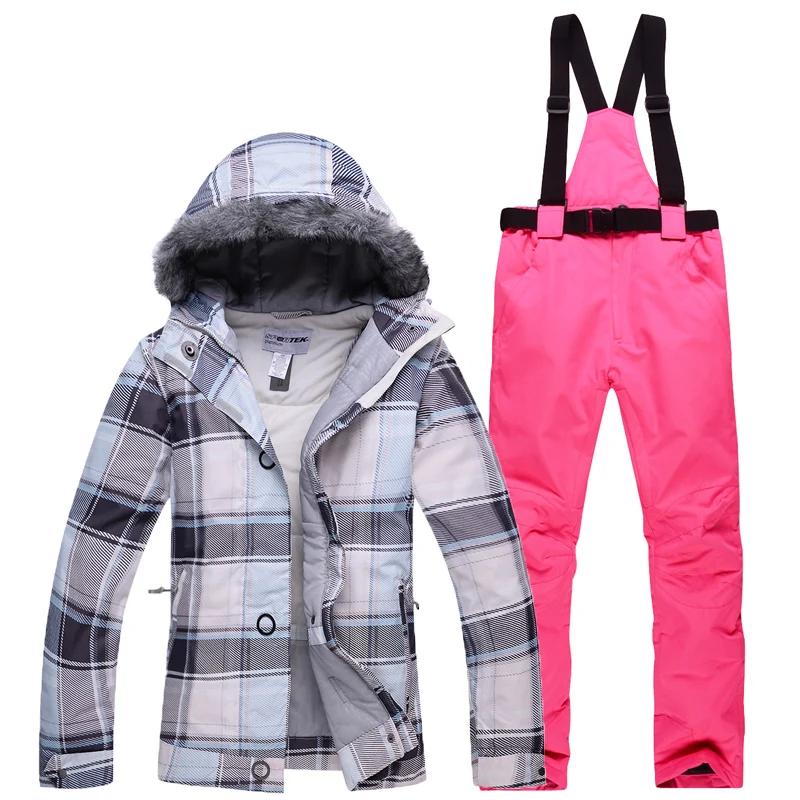 Дешевая зимняя одежда, женский лыжный костюм, комплект, уличные лыжные костюмы для сноубординга, термошапка, куртка+ нагрудники, штаны, женская одежда