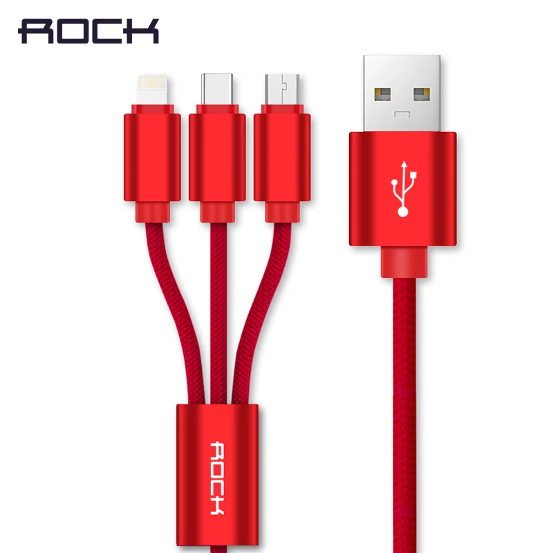 ROCK 3 в 1 USB кабель для iPhone/Micro/type C, многофункциональный зарядный кабель