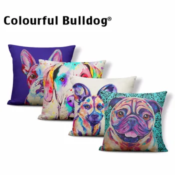 

Lovely Dog Cushion Cover Colored Oil Painting French Bulldog Pug Pillowcases Boxer Dog Siberian Husky Throw Pillow 43*43cm Decor