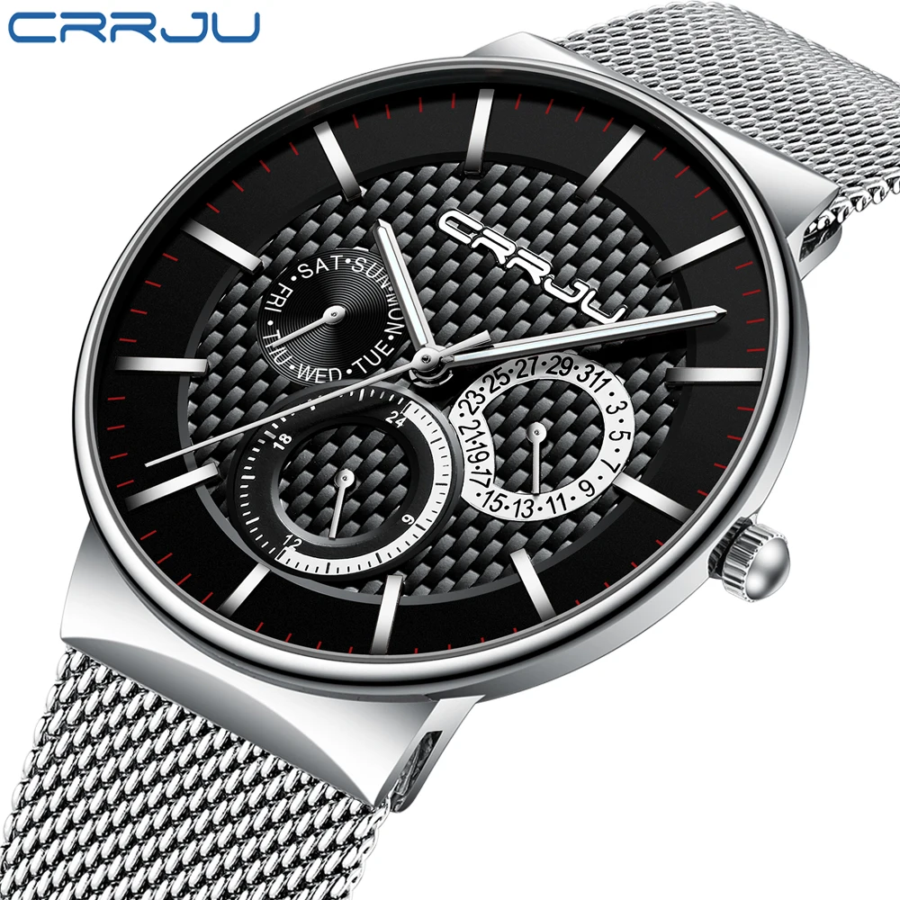 

2018 CRRJU Top Brand Watches Men's Fashion Stainless Steel Waterproof Watch Men's Quartz Analog Date Clock Relogio Masculino