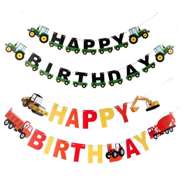engineering vehicles happy birthday banner paper excavator garland