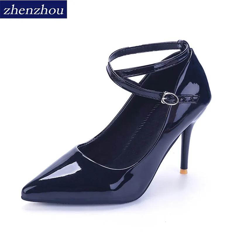 

zhen zhou 2017 spring and autumn women's new Pointed heels Shallow mouth with Wedding shoe Ankle strap Single shoe Club shoes