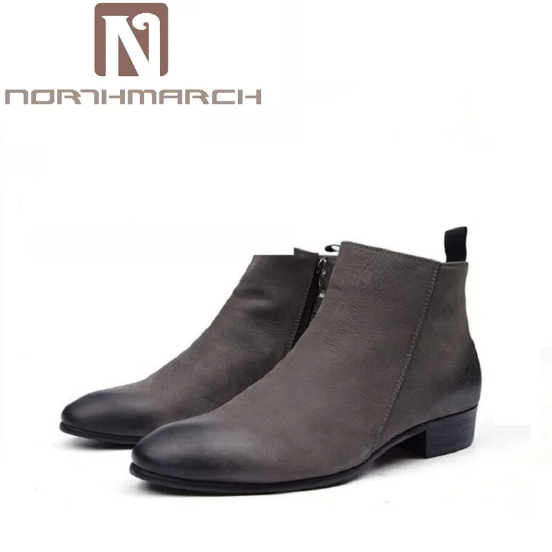 NORTHMARCH Men Chelsea Boots Black Low-Heeled British Vintage Style Western Street Boots Autumn Winter Luxury Cowhide Boots Male