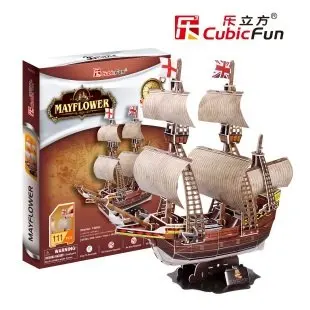 Candice guo Cubicfun 3D puzzle paper model toy assemble Ancient ship boat T4009h May flower children