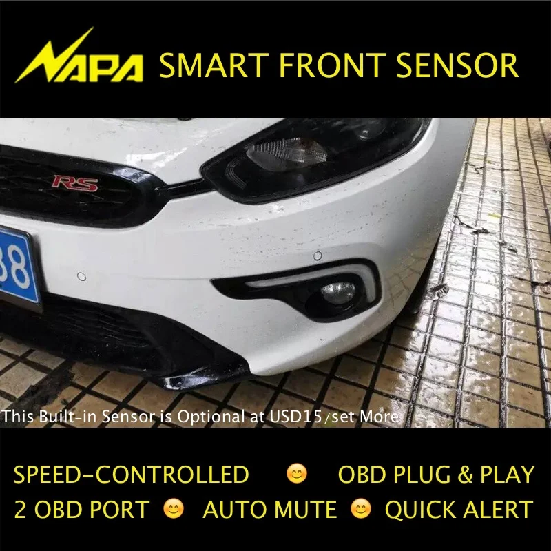 Speed-controlled Front Parking Sensor OBD Plug & Play No Wire Cut, Smart Alert, Automatic Mute 4 Sensors High Quality