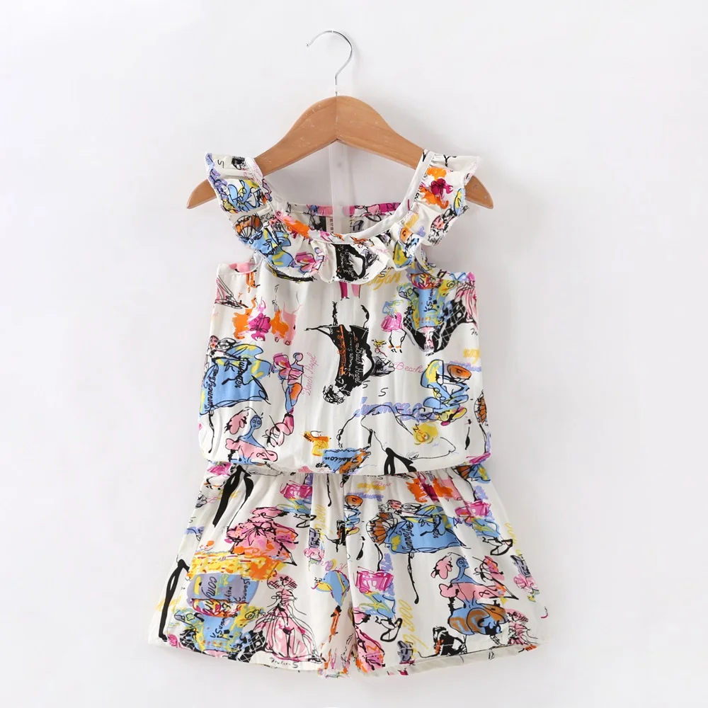 

New Baby Girl Clothes Girls Summer Pretty Graffiti Printed Sets Vest+Shorts 2 Pics Suits Casual Bebe Girls Clothing Set 0-5Y