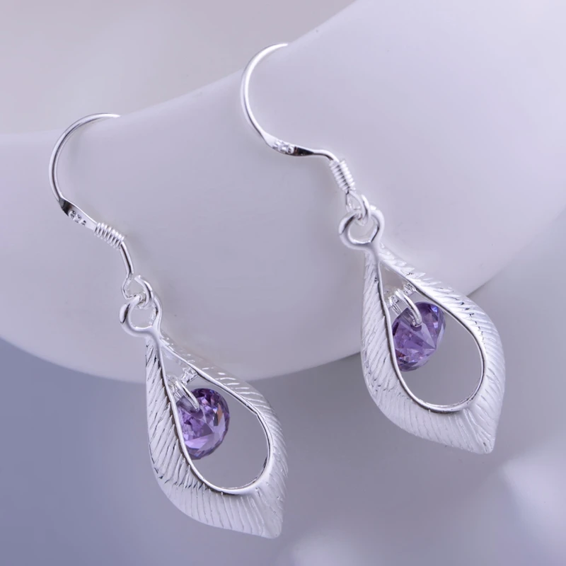 

waterdrop purple stone silver plated earrings 925 jewelry for women silver earrings LQ-E207 TLJGHGHB