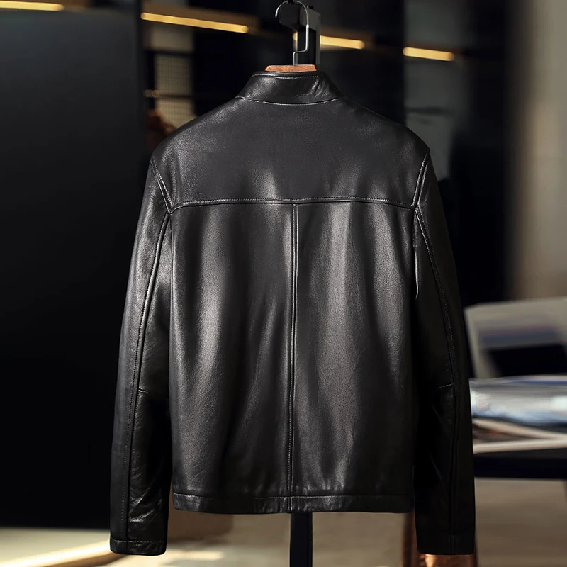 Perfect TEXIWAS Autumn Plus size Genuine Leather Jacket Men stand Sheepskin real leather jacket zip coat male Biker jacket outerwear 3 Perfect TEXIWAS Autumn Plus size Genuine Leather Jacket Men stand Sheepskin real leather jacket zip coat male Biker jacket outerwear 3