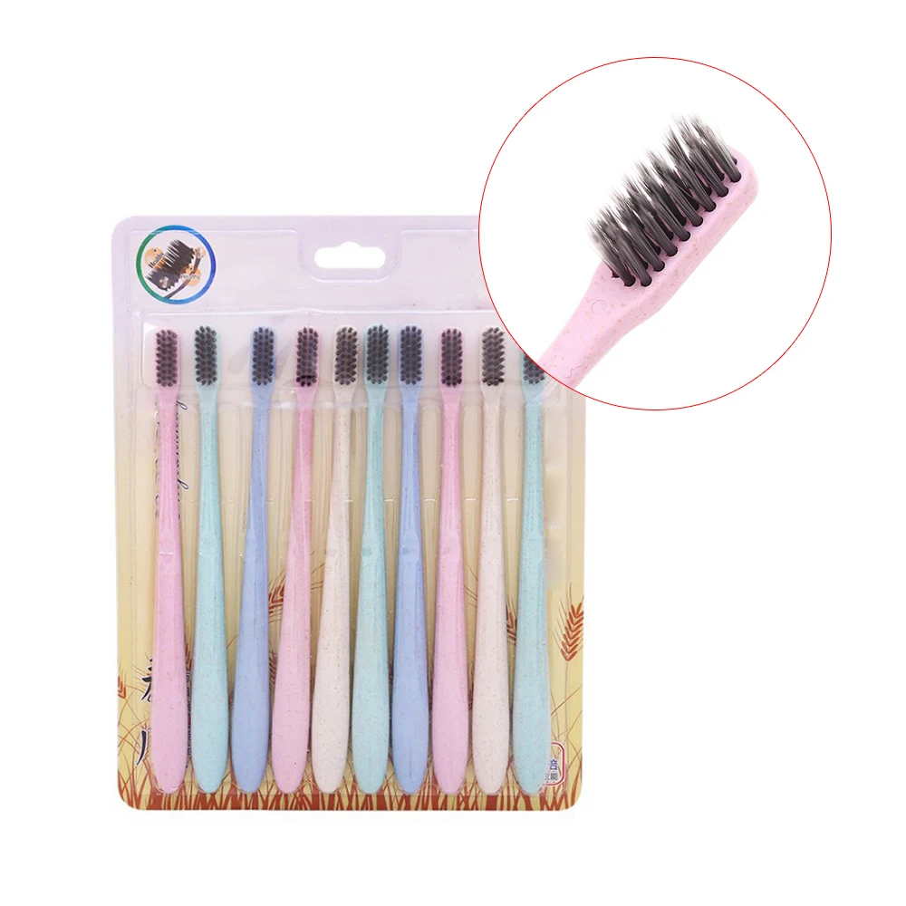 

Useful Wheat Straw Toothbrush 10pcs Tooth Cleaning Soft Slim Tip Binchotan Charcoal Bristle Brush Stylish Adult Teeth Brush