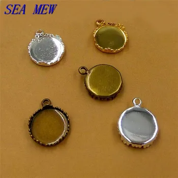 

12mm 3 Colors Plated Blank Crown Base Pendant Charm Bezel Round Cabochon Setting DIY Jewelry Findings 50PCS